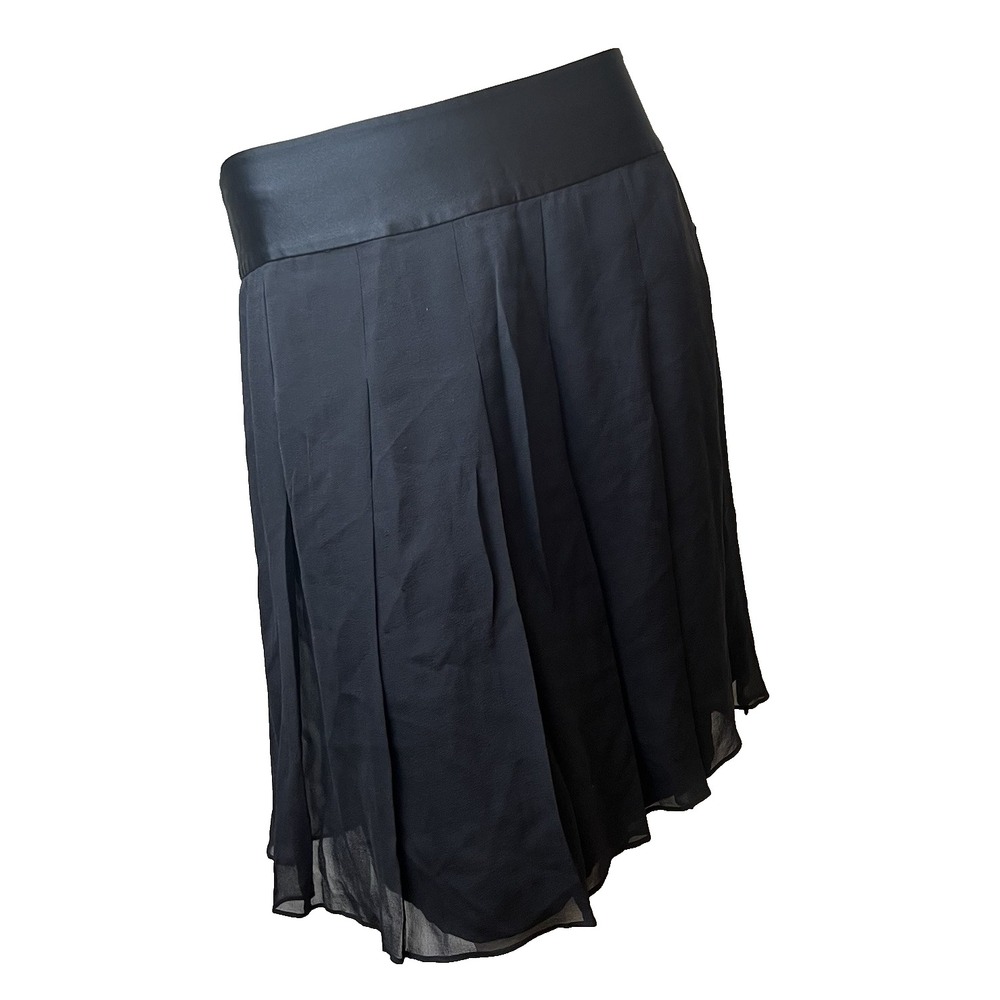 BANANA REPUBLIC Black 100% Silk Skirt Pleated Sheer Lined A-line Cocktail 6